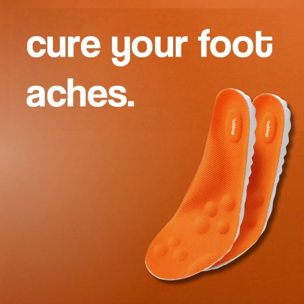 Original Stepprs Comfort Boosting Massage Insoles, 4D Memory Foam Thermal Insoles with Arch Support for Men and Women (Orange, EU 43-44) — view 4