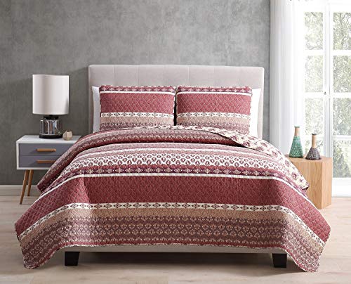 Morgan Home Printed 3 Piece Reversible Quilt Set with Shams – All Season