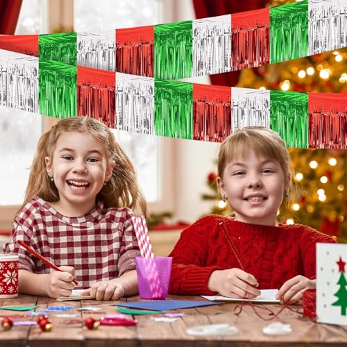 Image of 5 Pack 10 Feet Christmas Foil Fringe Garland Red Silver Green Fringe Garland for Christmas Party Decorations Parade Float Fringe Tinsel Banner for Birthday Party New Year Decor