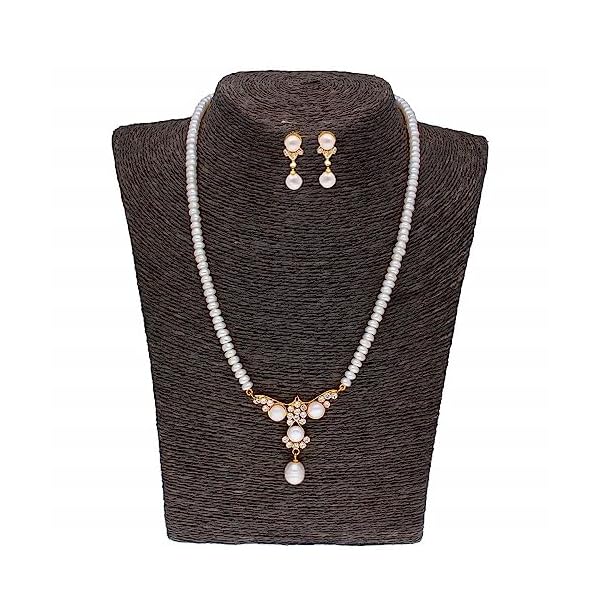 Sri Jagdamba Pearls Dealer Freshwater White Pearl Pendant Necklace set - Image 5