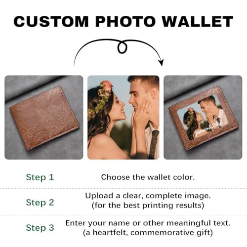Personalized Leather Wallet with Photos Custom Wallets for Men Design Your Own Name Picture Soft High Capacity Wallet for Men Husband Bf Dad Son Uncle Friend (Printing-Long Pictures)3