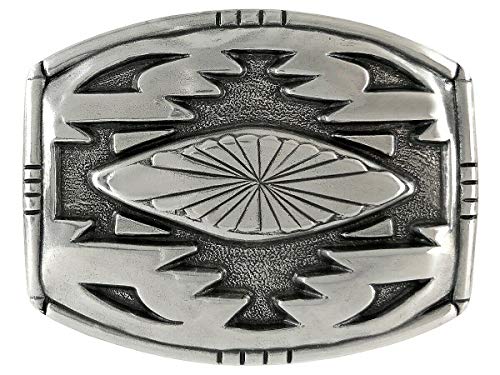 Handcrafted Work American Southwest Geometric Pattern Sterling Silver Plated Western Belt Buckle (Has Unique Design and Performance)