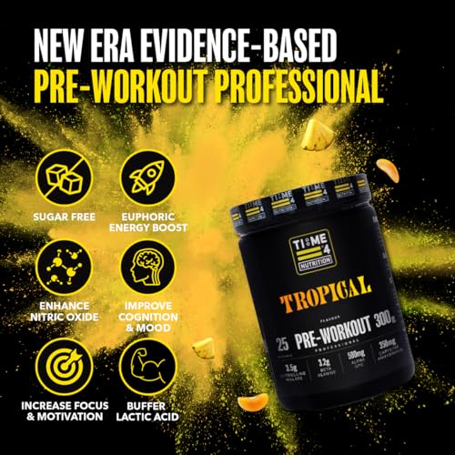 Time 4 Pre Workout Professional High Strength Vegan Pre Workout Powder for Men & Women Energy Drink Zero Sugar with L Citrulline Malate, Beta Alanine, L-Tyrosine, Alpha GPC, Theacrine (Tropical) - Image 3