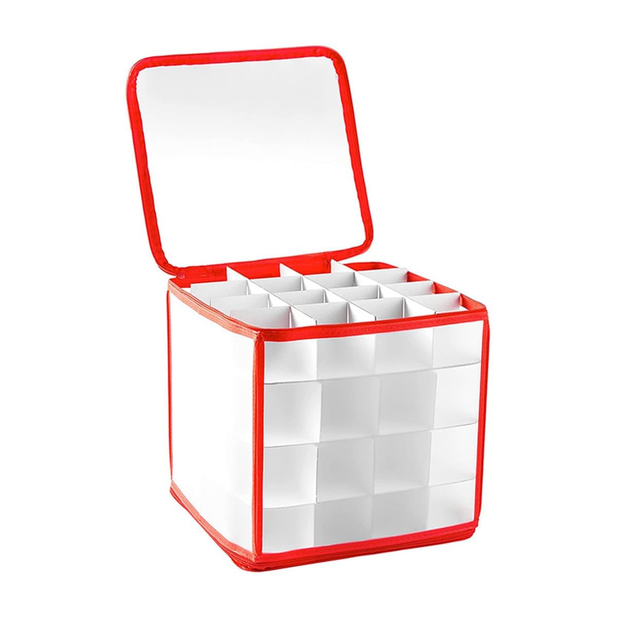 Aufbewahrungsbox für Weihnachtskugeln, Weihnachtskugeln Dekorationen Aufbewahrung für 64 Verstellbaren Fächer mit Deckel Seitliche Griffe (Transparent)