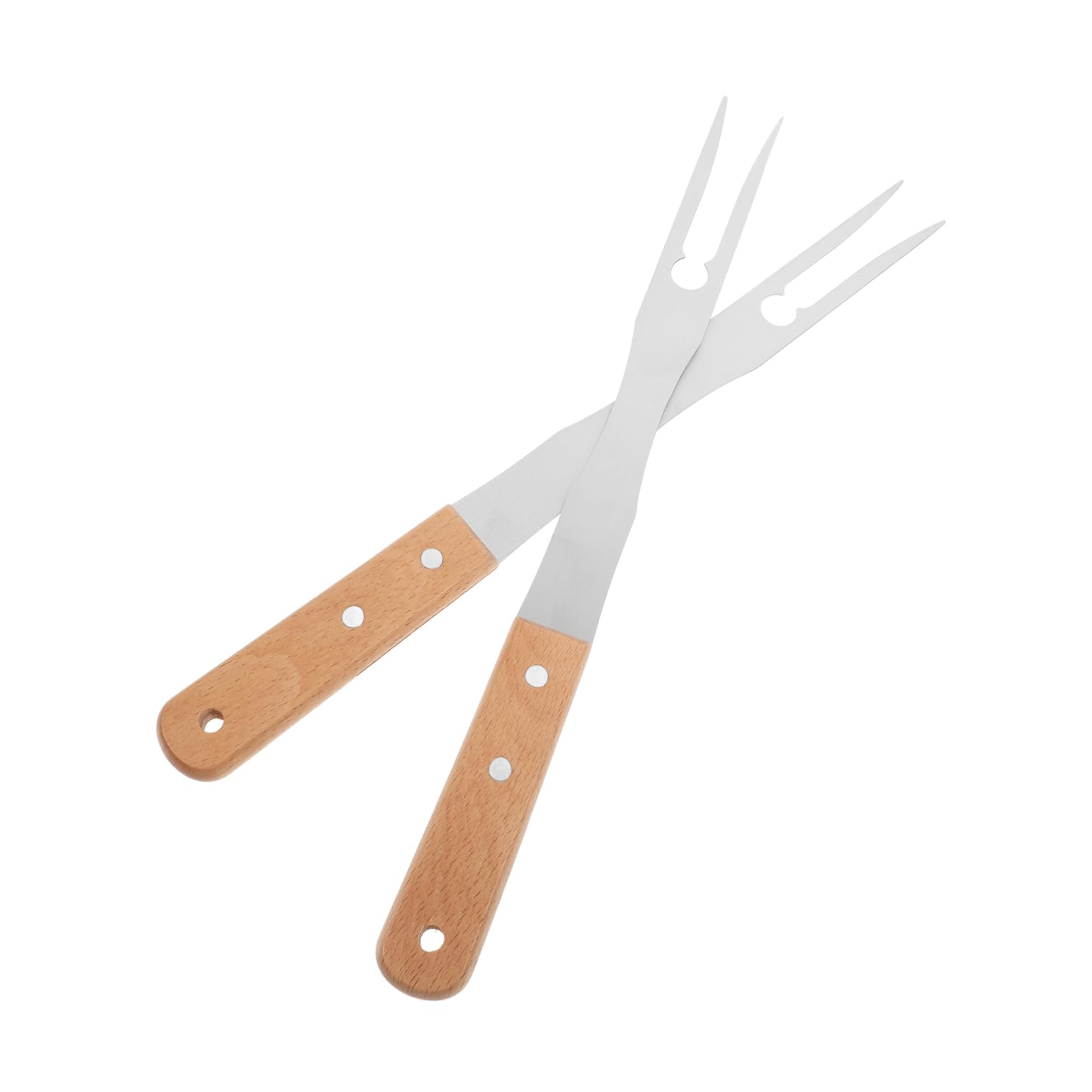 BCOATH 2-piece Set Bbq Fork Meat Fork with Long Handle Stainless Steel Wooden Handle Non-slip Cooking Fork for Roast Serve