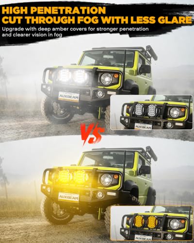 Image of Auxbeam V-Ultra Series 9-Inch Deep Amber Covers for Off-Road Lights 2-Pack | 2300K Dark Amber Tone, Smoked Tint Lens Covers, Snap-On Design, Offroad Lights Protector, Reduce Glare for Fog /Dust
