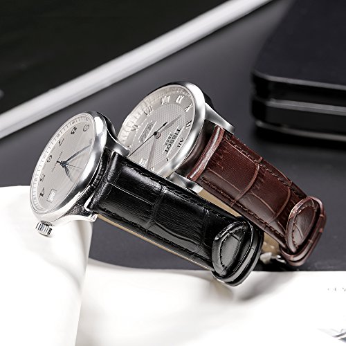 iStrap Leather Watch band Alligator Grain Calfskin Replacement Strap Stainless Steel Buckle Bracelet for Men Women-18mm 19mm 20mm 21mm 22mm 24mm-Black Brown - Thumbnail 4