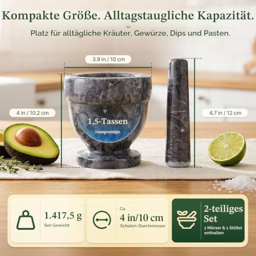 Flexzion Mörser mit Stößel aus Granit schwarz - 10cm Durchmesser, Mörser und Stößel Sets… – Ansicht 4