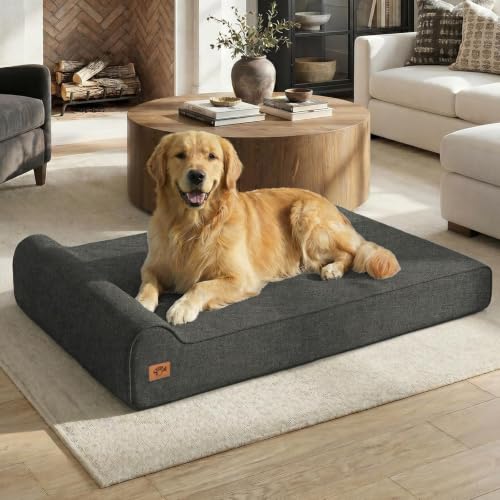 Image of Sytopia 7 inch Thick Orthopedic Dog Beds for Extra Large Dogs (50 inch x 34 inch x 7 inch), Chew Proof Fabric Cover, 35D Memory Foam Dog Beds with Durable Waterproof Liner & Removable Washable Cover, Black