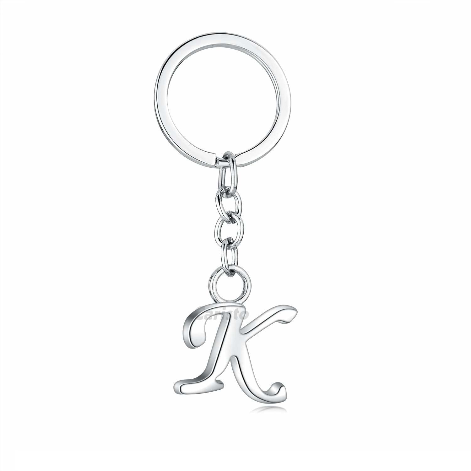 Silver Metal Alphabet Letter Keychain - Personalized Initial Keyring For Car, Bike, Bag, Men, Women, Kids - View #2