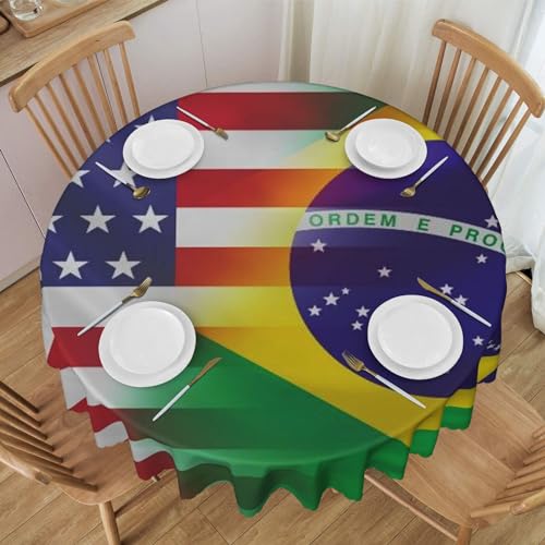 Nappe ronde drapeaux USA Brésil 150 cm en polyester imperméable