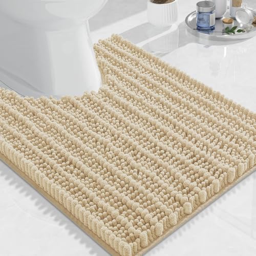 Image of Arotive Luxury Toilet Rugs U-Shaped 24x20, Extra Soft Thick Absorbent Shaggy Chenille Bath Rugs, Machine Wash Dry, Bath Mat for Toilet Base, Tub and Shower, Home Decor Accessories, Cream Beige
