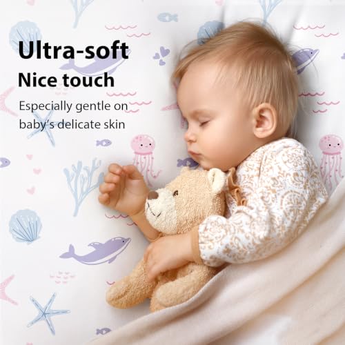 Image of Baby Crib Sheets Girl, 3 Pack Toddler Bed Sheets Fitted for 52 inchx28 inch Standard Crib and Toddler Mattresses, Super Soft Microfiber Purple Mermaid