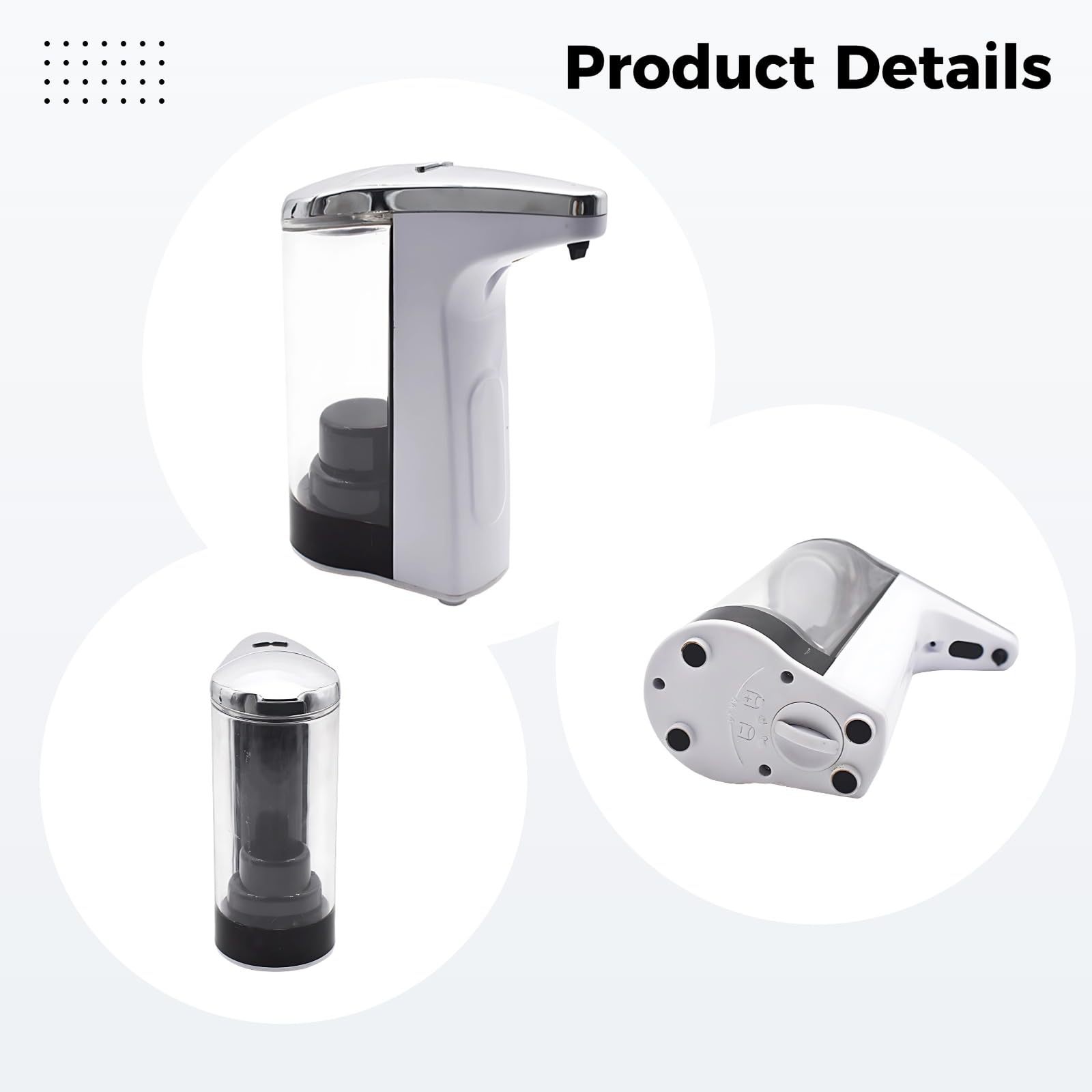 Dispenser automatico di sapone liquido, senza contatto, capacità 250 ml, regolazione a 5 livelli, alimentazione a batteria, materiale ABS PC per cucina e bagno