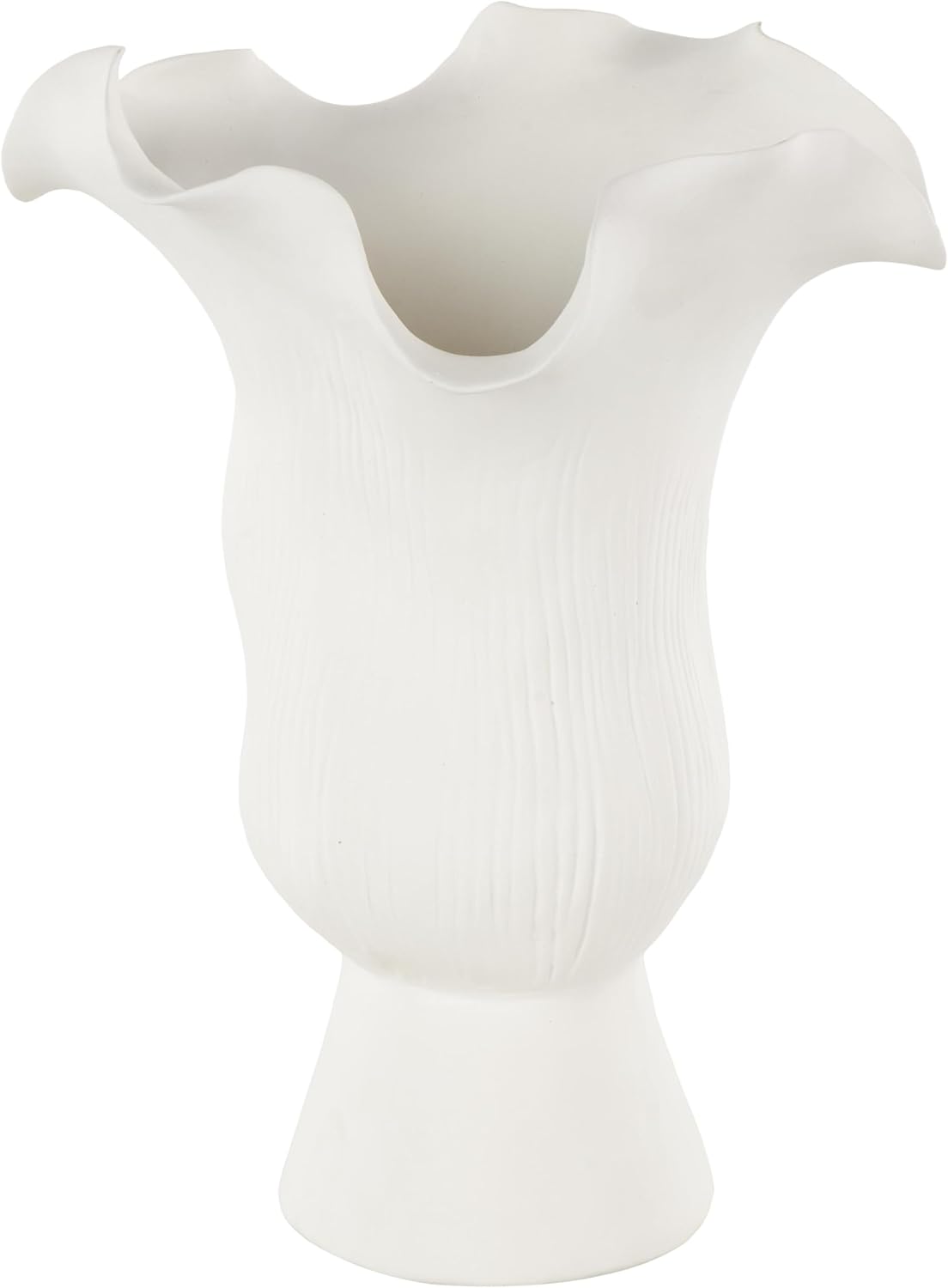 Deco 79 Ceramic Abstract Decorative Vase Floral Inspired Centerpiece Vase with Linear Grooves, Flower Vase for Home Decoration 8" x 7" x 11", White