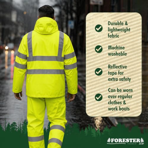 Image of FORESTER Class 3 Hi-Vis Rain Suit - Waterproof Jacket & Pants | Heavy Duty Rain Gear for Men & Women | Reflective