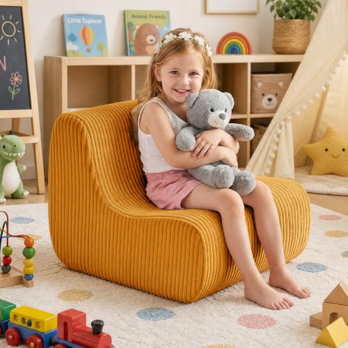Image of DAICO Kids Bean Bag Chair Ultra-Soft Toddler Bean Bag Sofa with Handle, Small Toddler Comfy Lazy Lounger Reading Foam Chairs for Playroom or Bedroom - Birthday Gift for Boys and Girls
