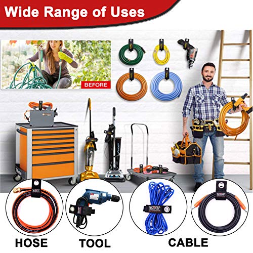12 Pack Large Extension Cord Holder Organizer, Heavy Duty Hook and Nylon Storage Straps for Garage Organizers and Storage, Suitable for Cables, Hoses, Tool, Rope, etc - Thumbnail 7