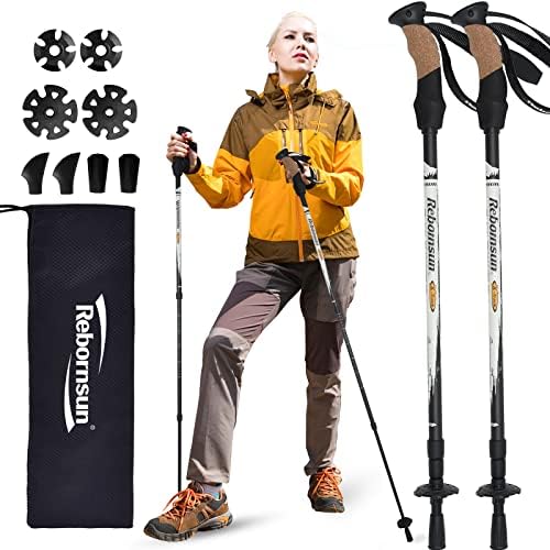 REBORNSUN 100% 3K Carbon Fiber Hiking Poles 2-pc Pack, Adjustable Walking Sticks, Collapsible Lightweight Trekking Poles for Hiking