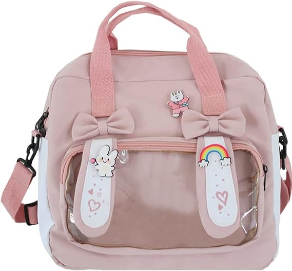 Amazon Co Jp Yuyakeshiバッグ 痛バ 見せバッグ 兎耳 ショルダー 手提げ式 イベント ポーチ付 3way 外出 透明窓 ぬいぐるみ用 リュックサック 可愛い ピンク シューズ バッグ