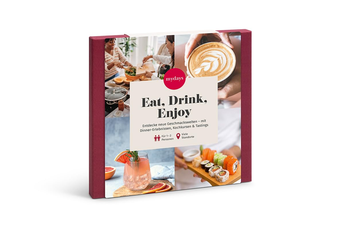 mydays Geschenkbox Eat, Drink, Enjoy, ca. 43 Erlebnisse an 500 Standorten, Erlebnis-Gutschein für 1-2 Personen