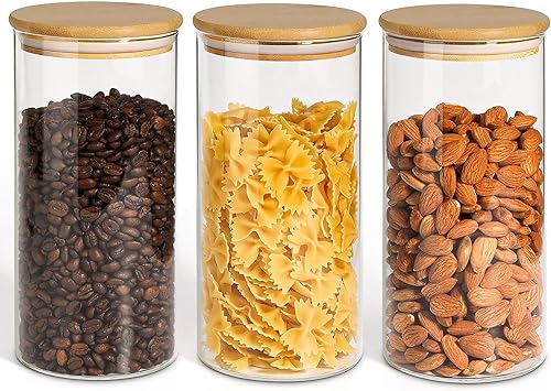 Image of 1400 ML Round Airtight Glass Jar for Food Storage Set,Airtight Food Jars with Bamboo Lids Glass Kitchen Glass multipurpose use set of 6 (6, Round BAMBOO LID GLASS JAR 1400ml -)