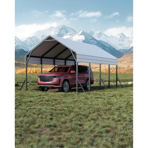 Garveelife 13 ft x21 ft x11 ft Oversized Metal Carport, Heavy Duty Metal Car Port for All-Weather, Steel Shed for Bass Boats, Pickup Trucks, and Tract