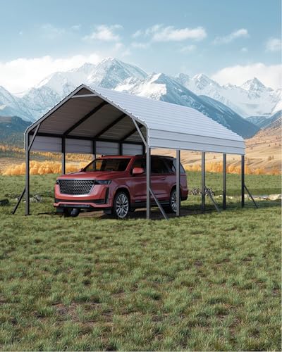13 ft x21 ft x11 ft Oversized Metal Carport, Steel Heavy Duty Car Ports for All-Weather, Tall Carport for Full-Size Pickup Trucks, Boats, and Tractors, N.W. 660 LBS