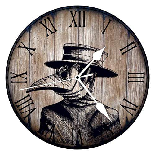 Steampunk Plague Doctor Rustic Wall Clock, Handmade on Aged