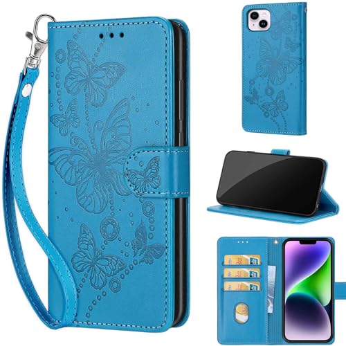 Étui portefeuille iPhone 14 Plus en cuir synthétique gaufré chic à rabat pour femme