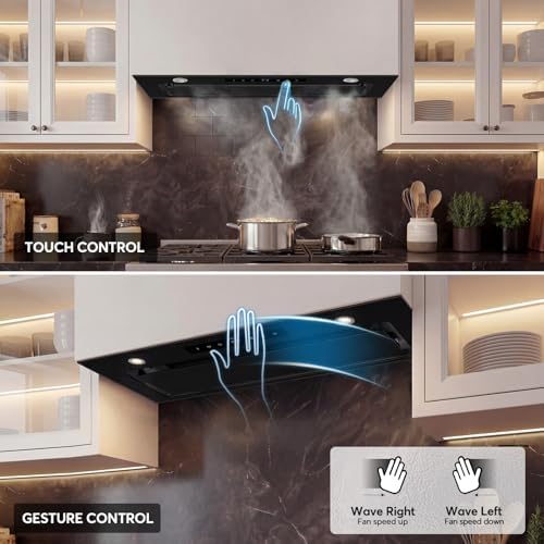 36 inch Built-in/Insert Range Hood 900 CFM, Ducted/Ductless Convertible, 4 Speed Kitchen Vent Hood with Touch & Gesture Control, Dimmable LED, Timer - 2