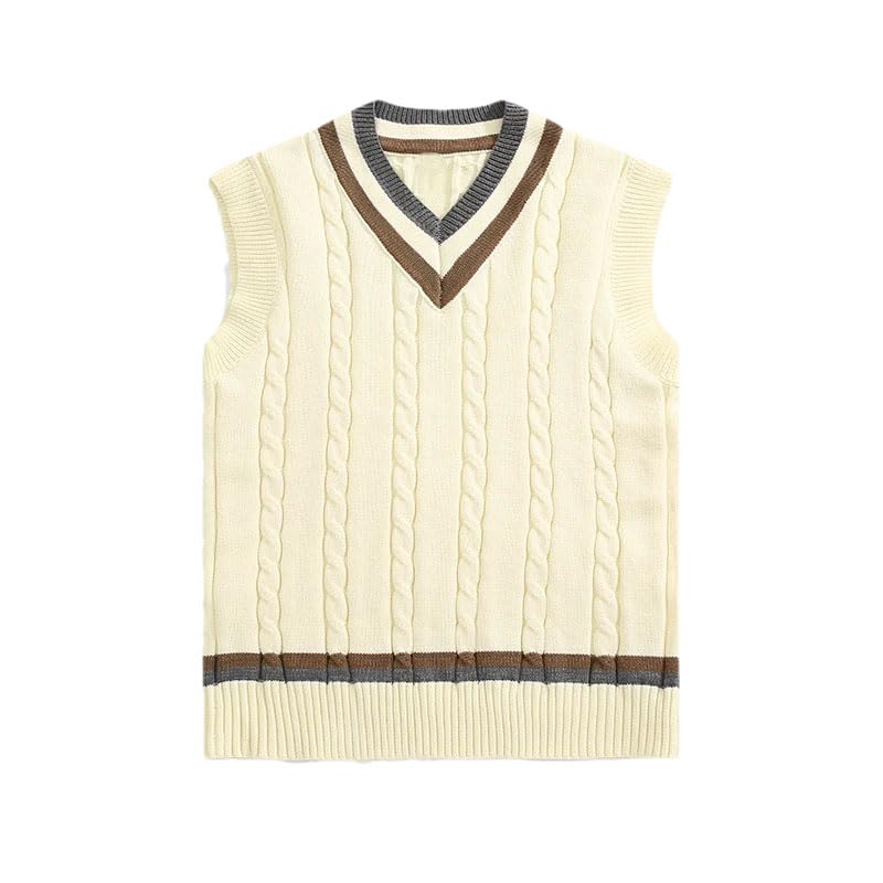 Men's Retro Style Color Block V-Neck Sleeveless Knitted Vests Layered Sweater Wool Waistcoat