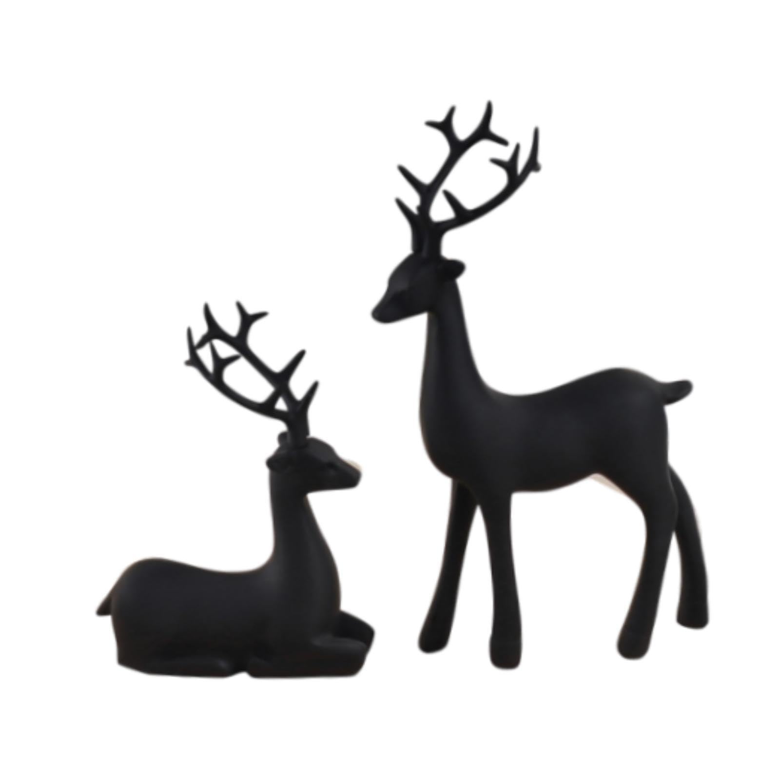 FytStycale 2X Estatua de Ciervo Negro Figura de Reno de Resina Decoración de Mesa Escultura Animal para estantería