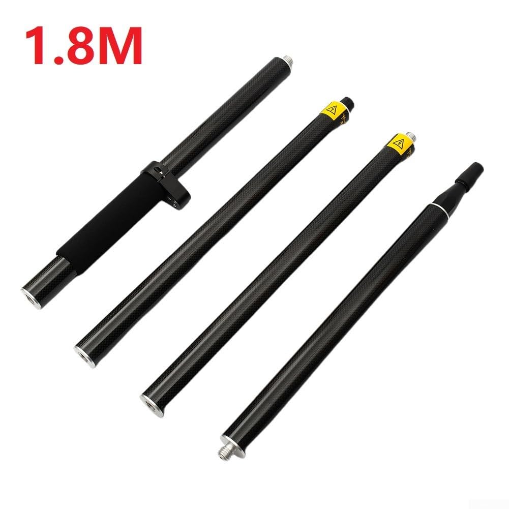 Poste GPS de fibra de carbono de 2 m, varilla de topografía de rosca de 5/8 pulgadas con 4 secciones, soporte GNSS ligero para estación total, negro (1.8 m)