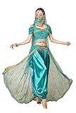 PAOTIT Women's belly dance halloween performance Costumes pants suit Aladdin Jasmine Princess Dress Up Party Tag L-Peacock Blue