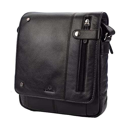 Image of FINELAER Vintage Leather Crossbody Bag Stylish Flap Over Shoulder Satchel for Men & Women