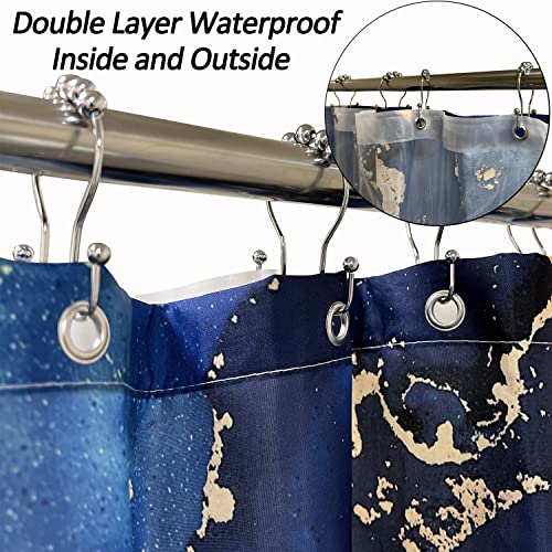 15 Pieces | Marble Shower Curtain Set For Bathroom Decor | Includes Shower Curtain, Liner, Non-Slip Bathmats And 12 Hooks | Modern Luxury Abstract Art Neutral Marble Fabric Bath Curtains, Blue/Green #TOP2