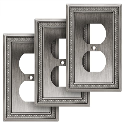 Image of Henne Bery Sunken Pearls Heavy Duty Decorative Wall Plate Switch Plate Outlet Cover (Single Duplex, 3 Pack, Heirloom Silver)