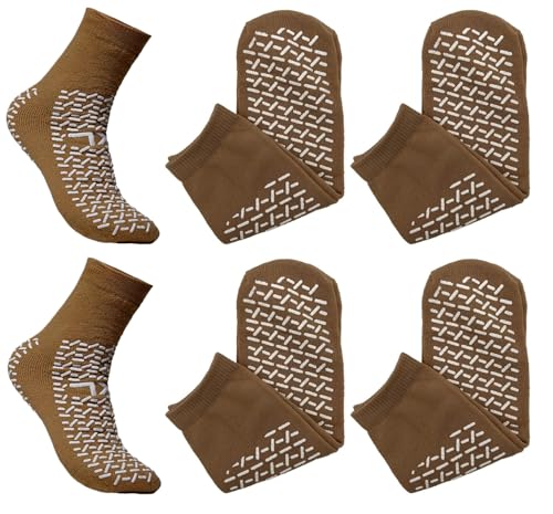 Sandhill Tools Double Tread Non-Skid Safety Socks X-Large, Beige – Non Slip Grip Hospital Socks for Men & Women – Skid Resistant Comfort Slipper Socks (6 Pairs)