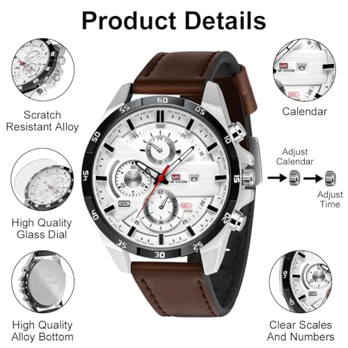 Herren Uhr Männer Analog Quarz Chronograph Braun Leder larmband, Armbanduhren Herren mit Datum, Uhren Herren Mode Casual Business Uhr für Herren Klassische Elegantes Geschenk – Bild 4