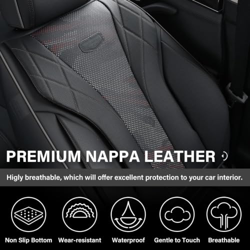 Image of Coverado Car Seat Covers, Black Car Seat Cover Full Set, Waterproof Seat Covers, Nappa Leather Seat Covers Protector Universal Fit for Most Cars SUV Trucks