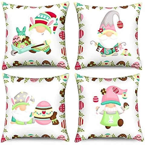 Eainb Easter Pillow Covers 16x16 Set of 4 Spring Floral Bunny Easter Buffalo Plaid Eggs Decorative Farmhouse Pillow Cases Cushion Case for Home Decor Cover