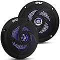 Pyle Marine Waterproof Speakers 6.5” - Low Profile Slim Style Wakeboard Tower and Weather Resistant Outdoor Audio Stereo Sound System with LED Lights and 240 Watt Power - 1 Pair in Black - PLMRS63BL