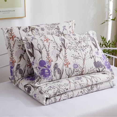 Image of Jarson 3 Pcs Floral Daybed Cover Set Twin Size Butterfly Tulip Flower Sofa Cover Bedding Sets Double Side Bed Set for All Season Botanical Pattern Daybed Quilt Set with Pillow Shams