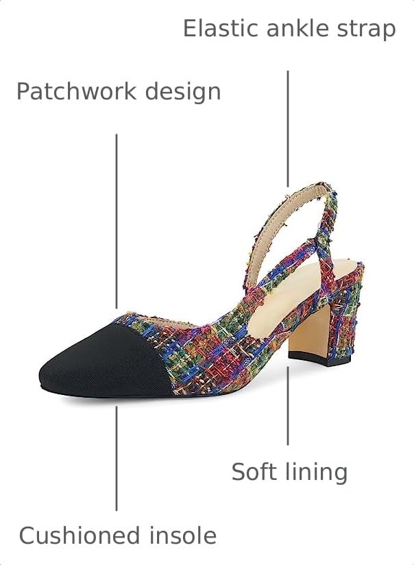 Image of MICIFA Slingback Heels for Women,Round Toe Chunky Heeled Pumps Ankle Strap Fashion Splicing Dress Shoes