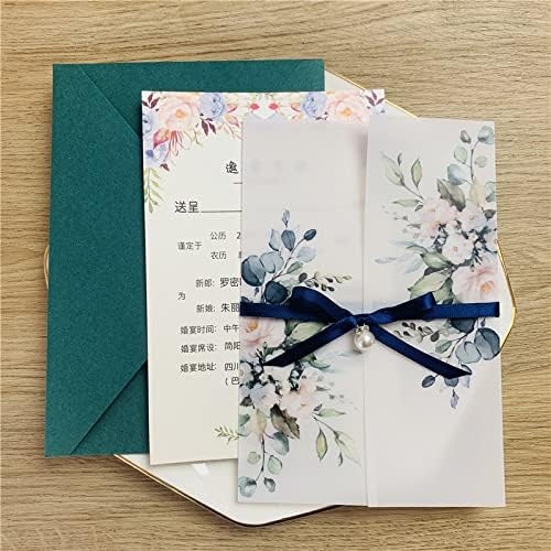 25PCS Printed Translucent Vellum Wraps Invitations Cards with Envelopes Inner Sheets for Bridal Shower Invite Baby Shower Invitations Wedding Rehearsal (Navy)