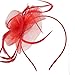 Acecharming Fascinators for Women, Feather Sinamay Fascinators with Headbands Tea Party Pillbox Hat Flower Derby Hats(Red)
