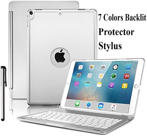 iPad Keyboard Case for iPad Pro 10.5 inch - Wireless Backlit Quiet Keyboard - Ultrathin Aluminum Folio Cover - 7 Color Backlight - Auto Sleep Wake - Apple Tablet A1701 A1709 (Silver, 10.5")