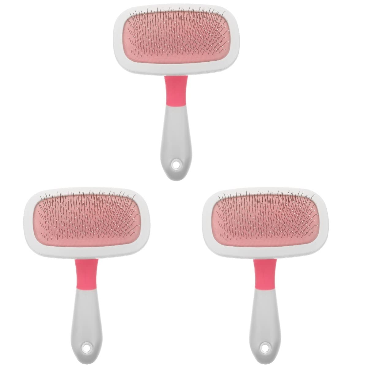 ULTECHNOVO 3piezas Cepillo De Masaje Para Mascotas Punta Protectora Herramienta De Aseo Para Perros Gatos Peine Para Eliminar Pelo Suelto Enredos Grande Color Rosa