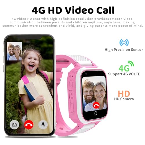Reloj Inteligente Niño 4G, Reloj GPS Niños Localizador y Llamadas, Smartwatch Niños con WiFi Videollamada Chat Familiar SOS IP68 Clase Modo Juegos Cámara Despertador, Regalos para Niñas Niños